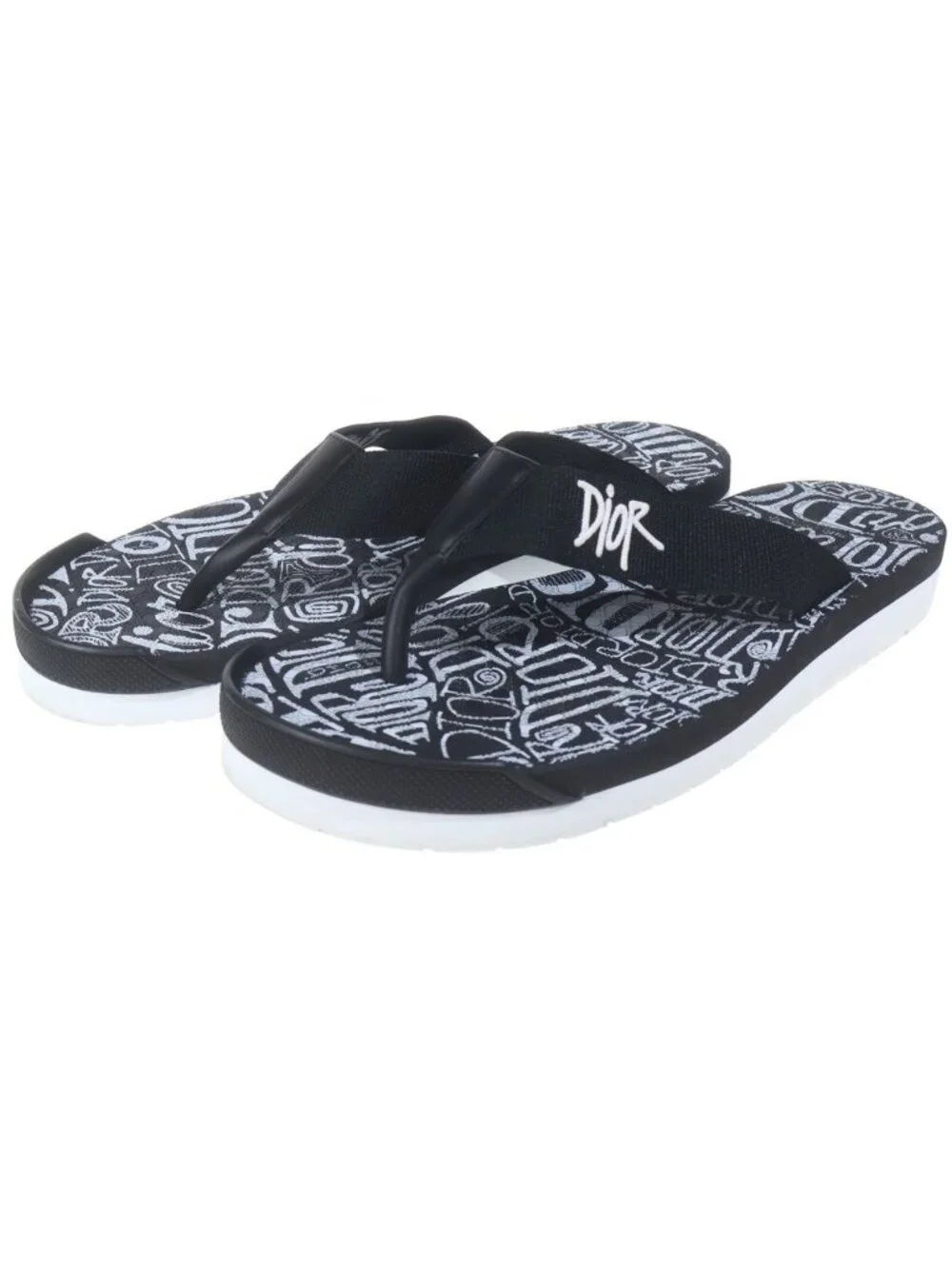 Dior Homme Shawn Stussy Font Logo Beach Sandals Shoes Black White